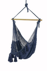 Supreme Comfort Extra Large Outdoor Mexican Hammock Chair in Blue Cotton - Extra Image