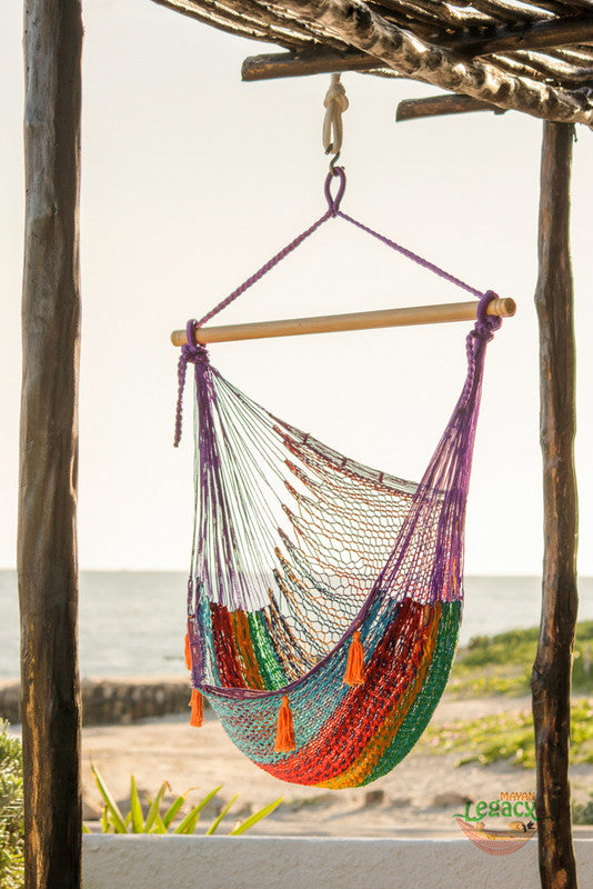 Mayan Legacy Oversized Outdoor Cotton Mexican Hammock Chair in Colorina Design