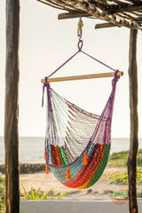 Mayan Legacy Oversized Outdoor Cotton Mexican Hammock Chair in Colorina Design - Side View