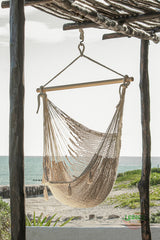 Extra Spacious Cream-Colored Cotton Mexican Hammock Chair with Back Support - Top-Down View