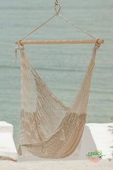 Extra Spacious Cream-Colored Cotton Mexican Hammock Chair with Back Support - 45-Degree Angle