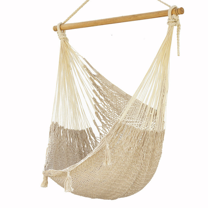 Extra Spacious Cream-Colored Cotton Mexican Hammock Chair with Back Support