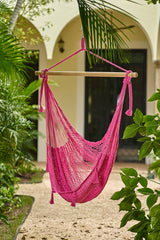 Mayan Legacy Extra Large Outdoor Cotton Hammock Chair in Vibrant Mexican Pink - Front View