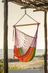 Extra Large Rainbow Cotton Hammock Chair with Back Support for Outdoor Relaxation - Front View