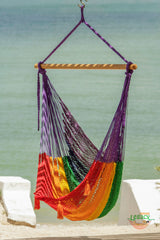 Extra Large Rainbow Cotton Hammock Chair with Back Support for Outdoor Relaxation - Side View