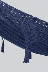Outdoor undercover cotton Mayan Legacy hammock with hand crocheted tassels King Size Blue - Top-Down View