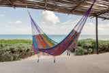 Outdoor undercover cotton Mayan Legacy hammock with hand crocheted tassels King Size Colorina - Side View