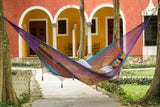 Outdoor undercover cotton Mayan Legacy hammock with hand crocheted tassels King Size Colorina - Top-Down View
