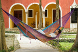 Outdoor undercover cotton Mayan Legacy hammock with hand crocheted tassels King Size Colorina - 45-Degree Angle