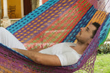 Outdoor undercover cotton Mayan Legacy hammock with hand crocheted tassels King Size Colorina - Rear View