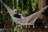 Mayan Legacy King Size Cotton Hammock with Hand-Crocheted Tassels in Marble - Perfect for Outdoor Relaxation - Close-Up Angle