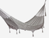 Outdoor undercover cotton Mayan Legacy hammock with hand crocheted tassels King Size Dream Sands - Front View
