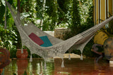 Outdoor undercover cotton Mayan Legacy hammock with hand crocheted tassels King Size Dream Sands - Front View