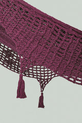 Outdoor undercover cotton Mayan Legacy hammock with hand crocheted tassels King Size Maroon - 45-Degree Angle