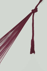 Outdoor undercover cotton Mayan Legacy hammock with hand crocheted tassels King Size Maroon - Low Angle