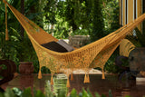 Outdoor undercover cotton Mayan Legacy hammock with hand crocheted tassels King Size Mustard - Front View