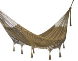 Outdoor undercover cotton Mayan Legacy hammock with hand crocheted tassels Queen Size Cedar - Front View