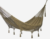 Outdoor undercover cotton Mayan Legacy hammock with hand crocheted tassels Queen Size Cedar - Top-Down View