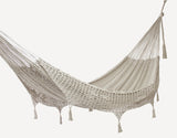 Outdoor undercover cotton Mayan Legacy hammock with hand crocheted tassels Queen Size Marble Colour - Side View