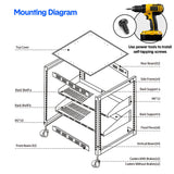 Alston 12U Open Frame Server Rack Hifi Device Rack with Vented Shelves Heavy Duty 4-Post AV/IT Network Rack Free Standing with Lockable Casters - 45-Degree Angle