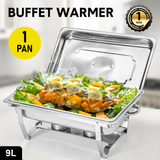 Alston 9Lx1 Food Buffet Warmer Pan Bain Marie Bow Chafing Dish Insulated Stainless Steel Stackable Tray Catering Food Server Set with Lid Party Banquet Dining - Front View