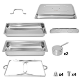 Alston 9Lx1 Food Buffet Warmer Pan Bain Marie Bow Chafing Dish Insulated Stainless Steel Stackable Tray Catering Food Server Set with Lid Party Banquet Dining - Rear View