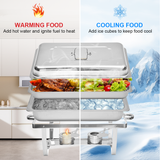Alston 9Lx1 Food Buffet Warmer Pan Bain Marie Bow Chafing Dish Insulated Stainless Steel Stackable Tray Catering Food Server Set with Lid Party Banquet Dining - Low Angle