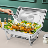 Alston 9Lx1 Food Buffet Warmer Pan Bain Marie Bow Chafing Dish Insulated Stainless Steel Stackable Tray Catering Food Server Set with Lid Party Banquet Dining - Extra Image