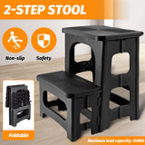 Multipurpose Portable Folding 2 Step Stool Non-Slip PP Collapsible Step Ladder Stool For Office Garage Library Closet Bathroom Kitchen Household Car RV - Front View