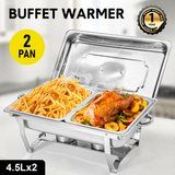 Alston 9L 4.5x2 Bain Marie Bow Food Buffet Warmer Pan Chafing Dish Stainless Steel Catering Warmer Set with Trays Lid Fuel Holder Party Banquet Dining - Front View