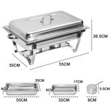Alston 9L 3x3L Bain Marie Bow Food Buffet Warmer Pan Chafing Dish Stainless Steel Catering Warmer Set with Trays Lid Fuel Holder Party Banquet Dining - Close-Up Angle