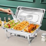 Alston 9L 3x3L Bain Marie Bow Food Buffet Warmer Pan Chafing Dish Stainless Steel Catering Warmer Set with Trays Lid Fuel Holder Party Banquet Dining - Extra Image