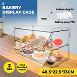 Alston 2-Tier Bakery Display Case Cabinet Pastry Acrylic Cupcake Donuts Cake Pastry Clear Display Cabinet Shelf Transparent Showcase 225x485x330mm - Front View