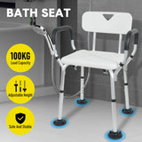 Shower Seat Bath Chair Adjustable Height Non-Slip Shower Bathtub Seat with Padded Arms Removable Back for Elderly Medical Disabled Safety Bathroom - Front View