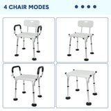 Shower Seat Bath Chair Adjustable Height Non-Slip Shower Bathtub Seat with Padded Arms Removable Back for Elderly Medical Disabled Safety Bathroom - Close-Up Angle