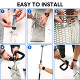 Beach Rake Stainless Steel Sand Flea Rake 140cm Long Detachable Handle and Shark Tooth Wide Sifter for Easy Sand Flea Removal with Bonus Basket and Tools - Top-Down View