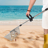 Beach Rake Stainless Steel Sand Flea Rake 140cm Long Detachable Handle and Shark Tooth Wide Sifter for Easy Sand Flea Removal with Bonus Basket and Tools