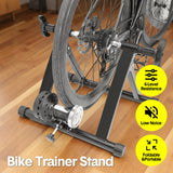 Portable Indoor Exercise Bike Trainer Stand Stationary Bicycle Training Stand Magnetic 6 Level Resistance For Indoor Riding with Noise Reduction Wheel - Front View