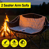 Double Camping Chairs Outdoor Lawn Camping Couch Heavy Duty Folding Chairs Strong Loading Capacity Metal Frame Oxford Fabric with Armrests and Cup Holders - Front View