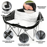 Double Camping Chairs Outdoor Lawn Camping Couch Heavy Duty Folding Chairs Strong Loading Capacity Metal Frame Oxford Fabric with Armrests and Cup Holders - Side View