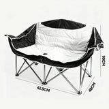 Double Camping Chairs Outdoor Lawn Camping Couch Heavy Duty Folding Chairs Strong Loading Capacity Metal Frame Oxford Fabric with Armrests and Cup Holders - Close-Up Angle