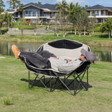 Double Camping Chairs Outdoor Lawn Camping Couch Heavy Duty Folding Chairs Strong Loading Capacity Metal Frame Oxford Fabric with Armrests and Cup Holders - Extra Image