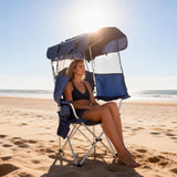 Foldable Canopy Shade Chair Outdoor Sturdy Frame Thickened Oxford Fabric Chair with Armrest Cup Holder and Carry Bag for Camping Fishing Yard Barbeque - Low Angle
