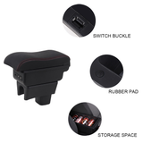 Suzuki Swift 2005-2021 Center Central Storage Car Console Seat Armrest Box Durable ABS Armrest Box Replacement Double Layer Black With USB Cable - Close-Up Angle