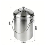 5L Compost Bin Kitchen Countertop Stainless Steel Composter Bucket with Lid and Charcoal Caddy Kitchen Waste Pail Odour Free and Easy Cleaning Silver - Close-Up Angle