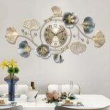 Large Wall Clock 22cm Metal Silent Non Ticking Decoration Hanging Clock Battery Operated with 3D Ginkgo Leaf Design for Living Room Bedroom Home Office - Front View