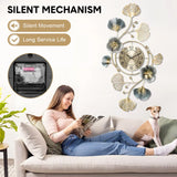 Large Wall Clock 22cm Metal Silent Non Ticking Decoration Hanging Clock Battery Operated with 3D Ginkgo Leaf Design for Living Room Bedroom Home Office - Side View