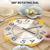 Large Wall Clock 22cm Metal Silent Non Ticking Decoration Hanging Clock Battery Operated with 3D Ginkgo Leaf Design for Living Room Bedroom Home Office - Top-Down View