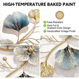 Large Wall Clock 22cm Metal Silent Non Ticking Decoration Hanging Clock Battery Operated with 3D Ginkgo Leaf Design for Living Room Bedroom Home Office - 45-Degree Angle