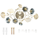 Large Wall Clock 22cm Metal Silent Non Ticking Decoration Hanging Clock Battery Operated with 3D Ginkgo Leaf Design for Living Room Bedroom Home Office - Rear View
